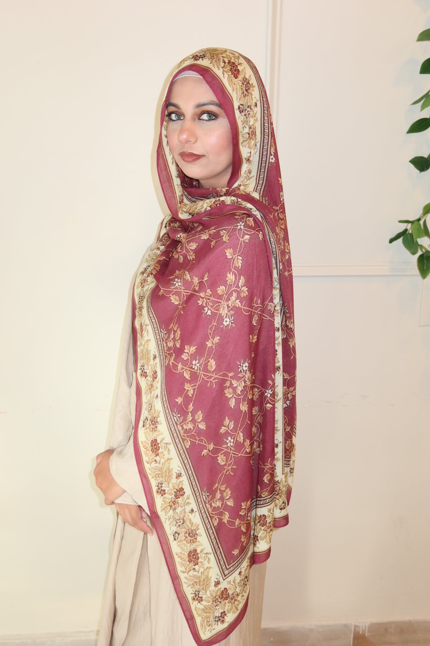 Raspberry Floral Pashmina