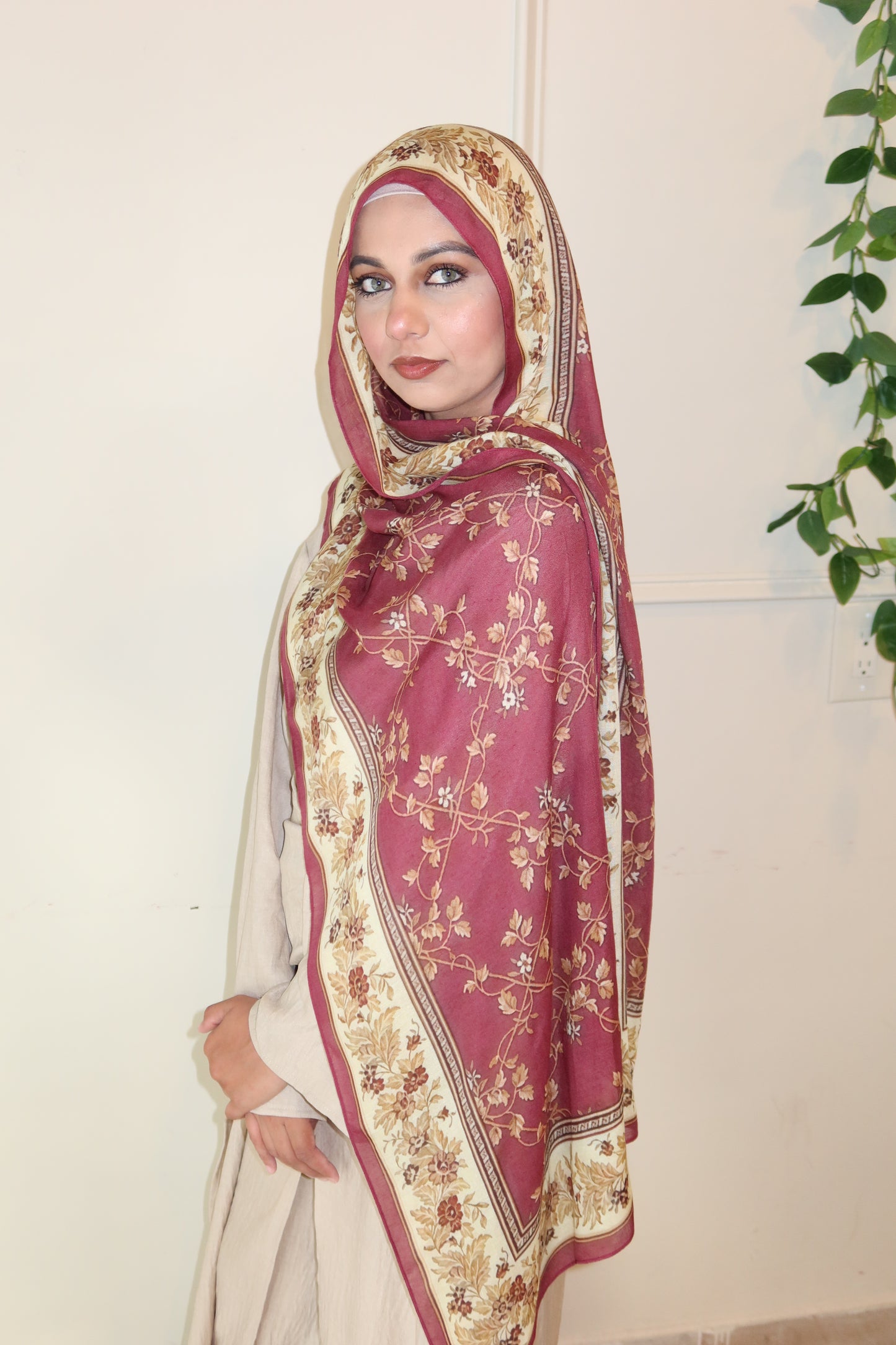 Raspberry Floral Pashmina