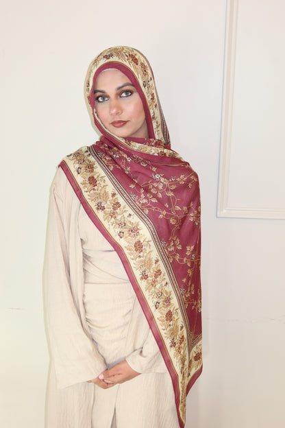 Raspberry Floral Pashmina