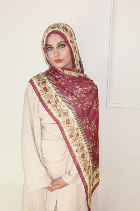Raspberry Floral Pashmina