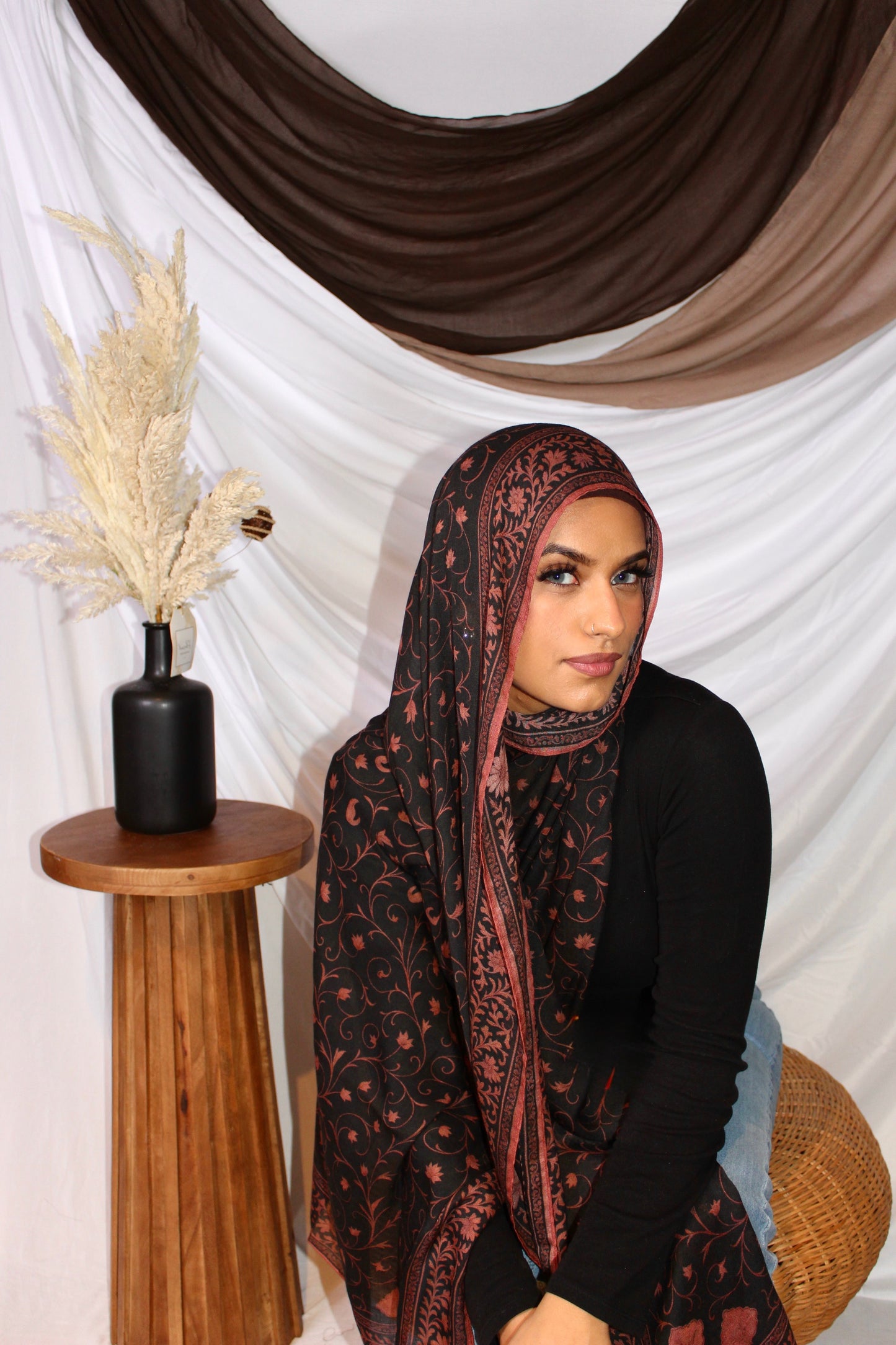 Midnight Rust Floral Pashmina