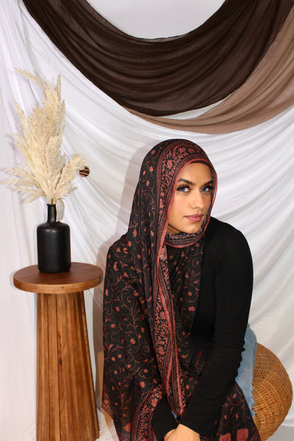 Midnight Rust Floral Pashmina