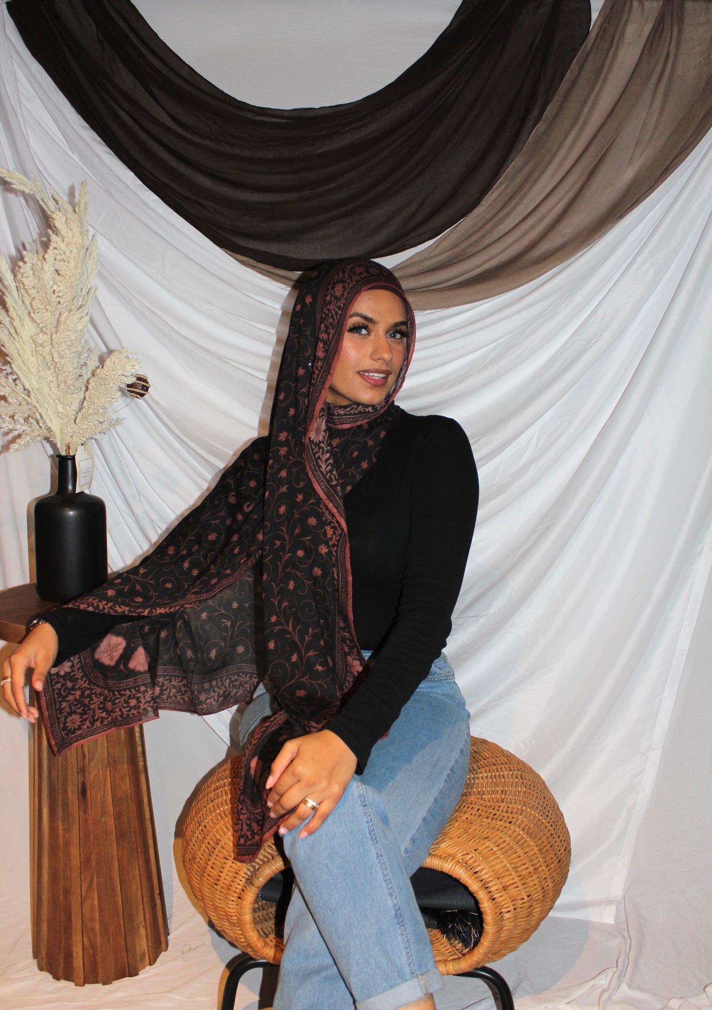 Midnight Rust Floral Pashmina