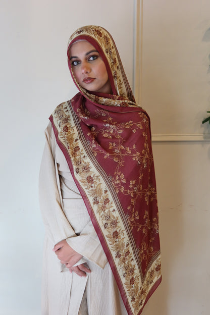 Raspberry Floral Pashmina