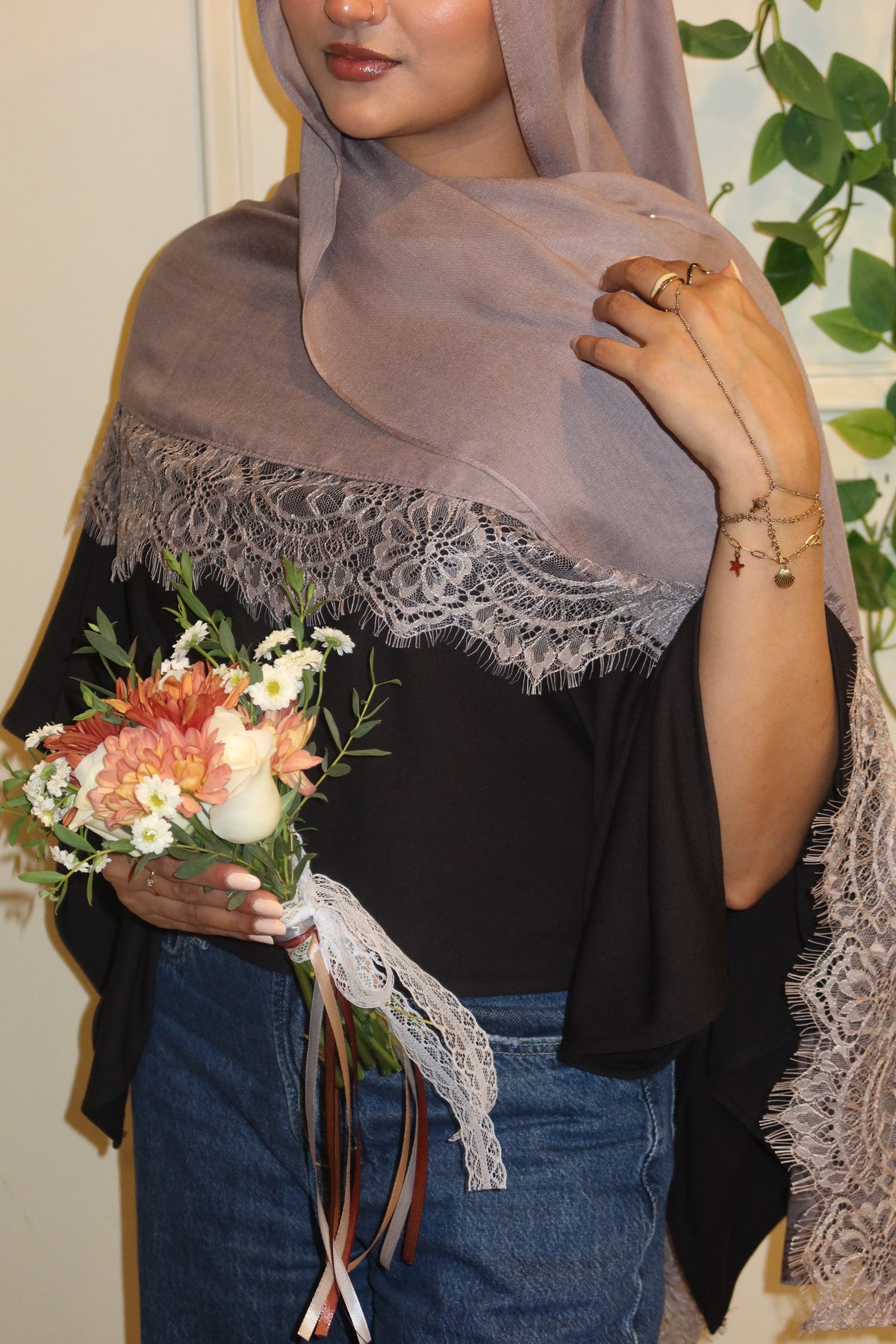 Dusty Grey Mauve Lace