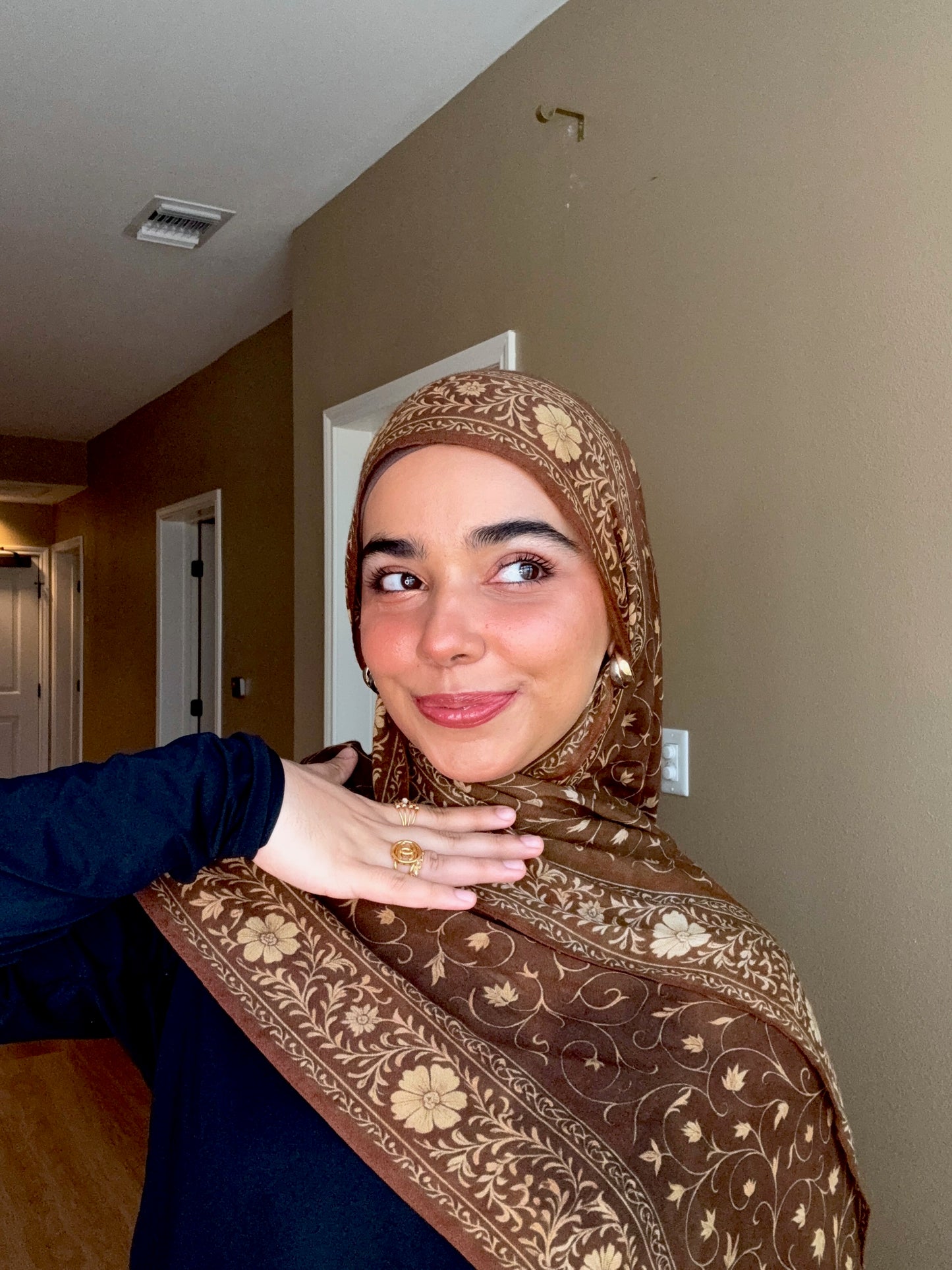 Golden Caramel Floral Pashmina