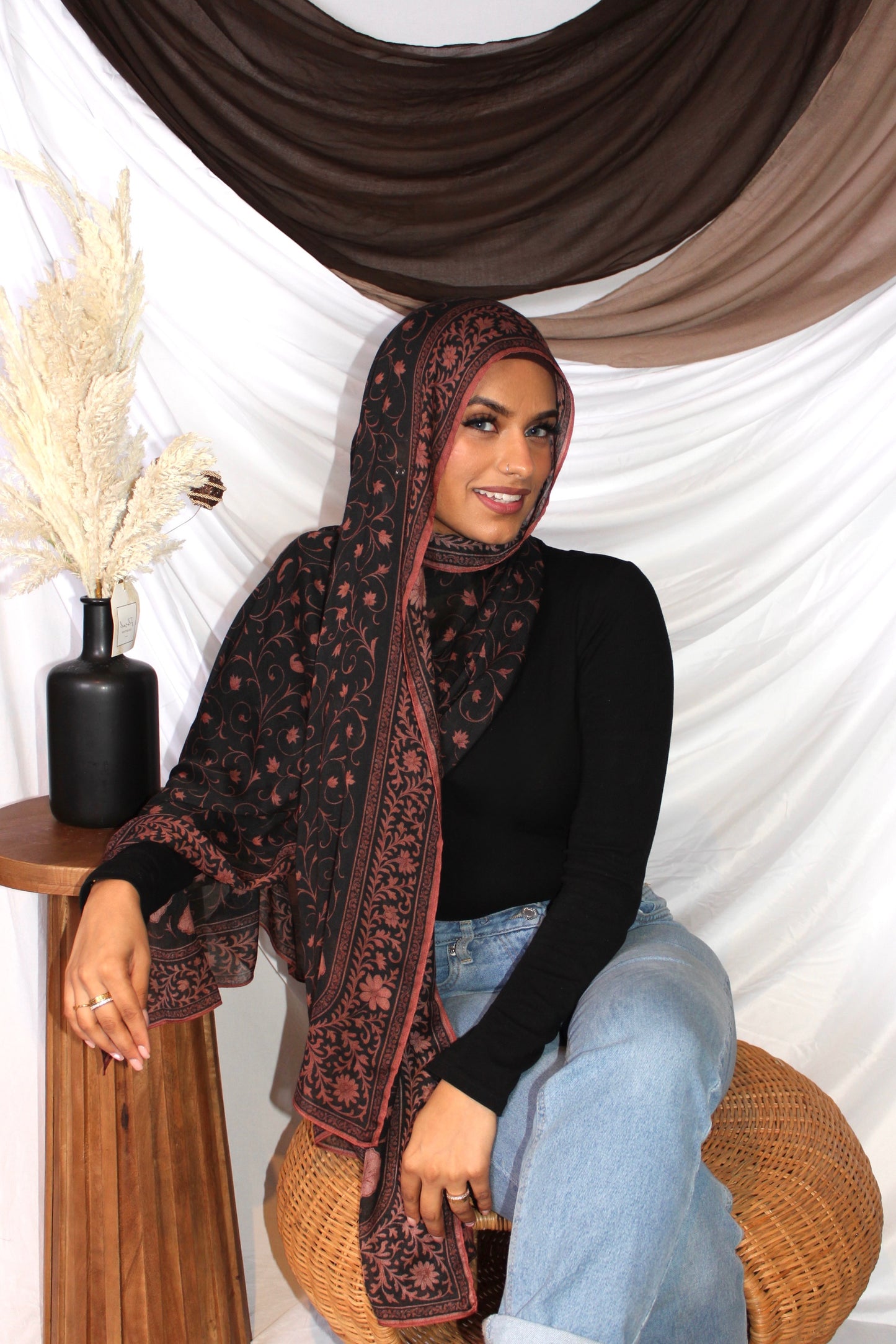 Midnight Rust Floral Pashmina
