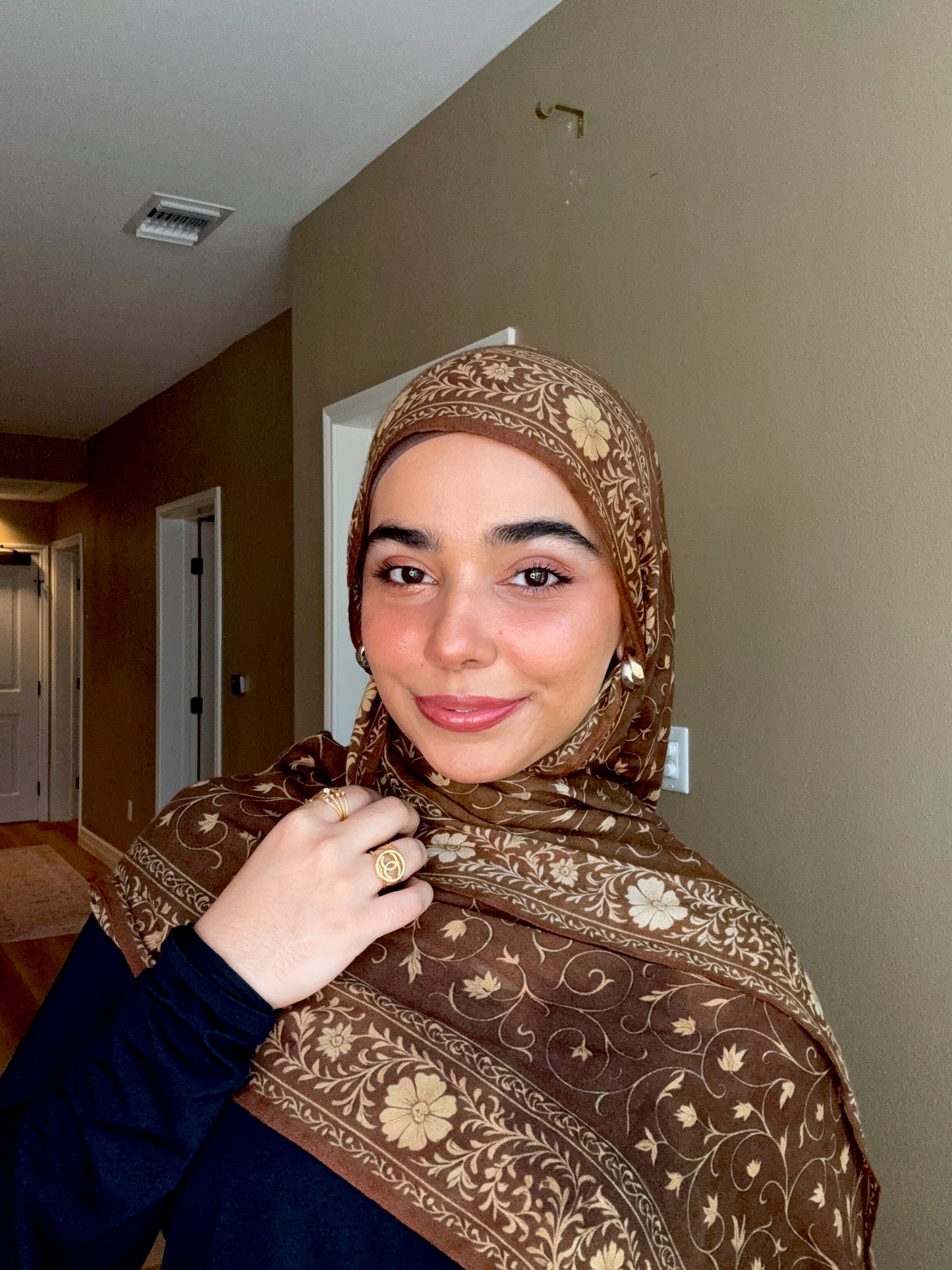 Golden Caramel Floral Pashmina