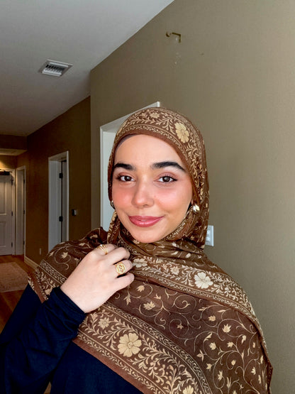 Golden Caramel Floral Pashmina