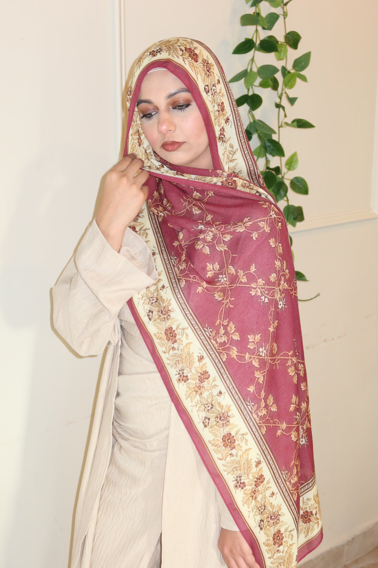 Raspberry Floral Pashmina