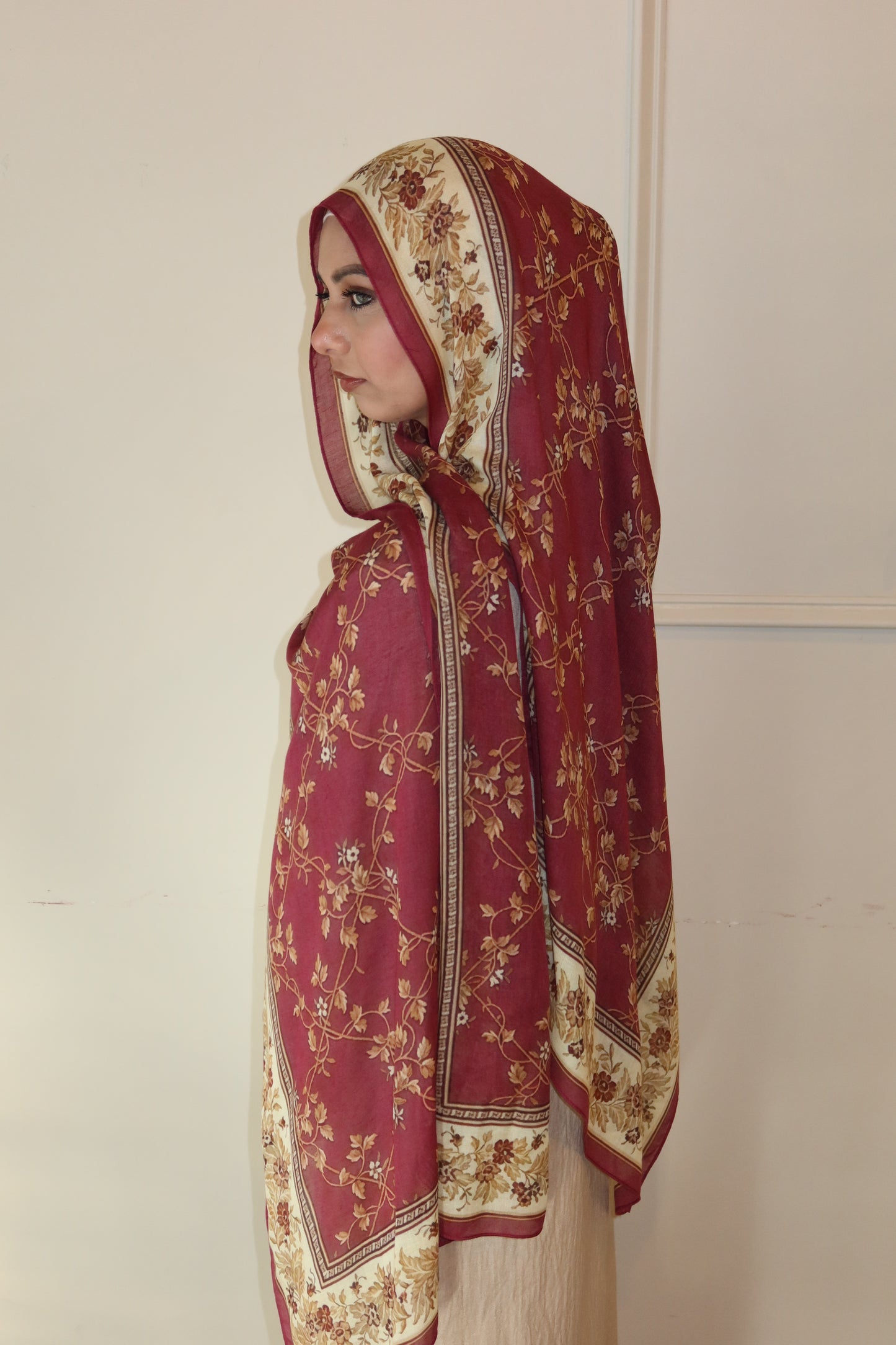 Raspberry Floral Pashmina