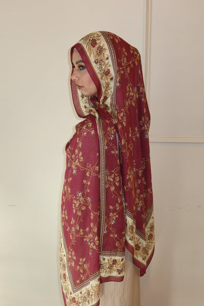 Raspberry Floral Pashmina