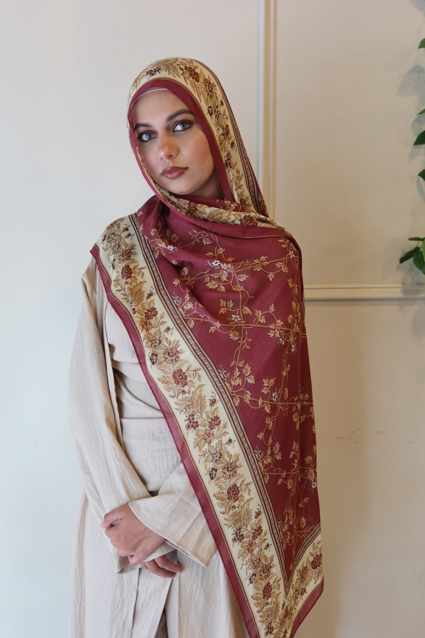 Raspberry Floral Pashmina
