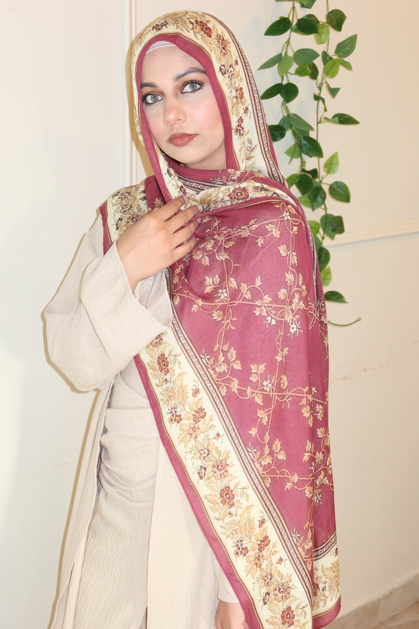 Raspberry Floral Pashmina