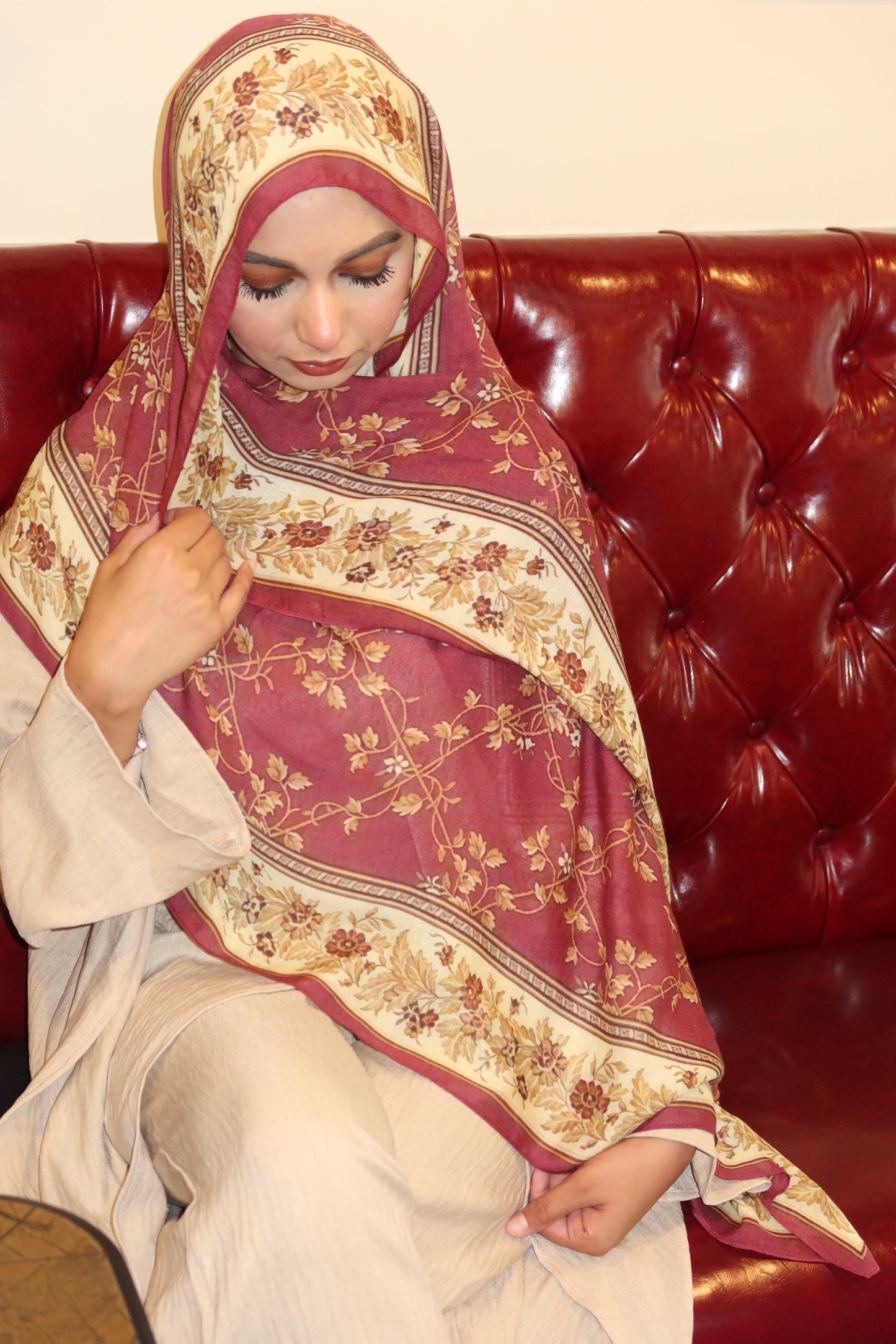 Raspberry Floral Pashmina