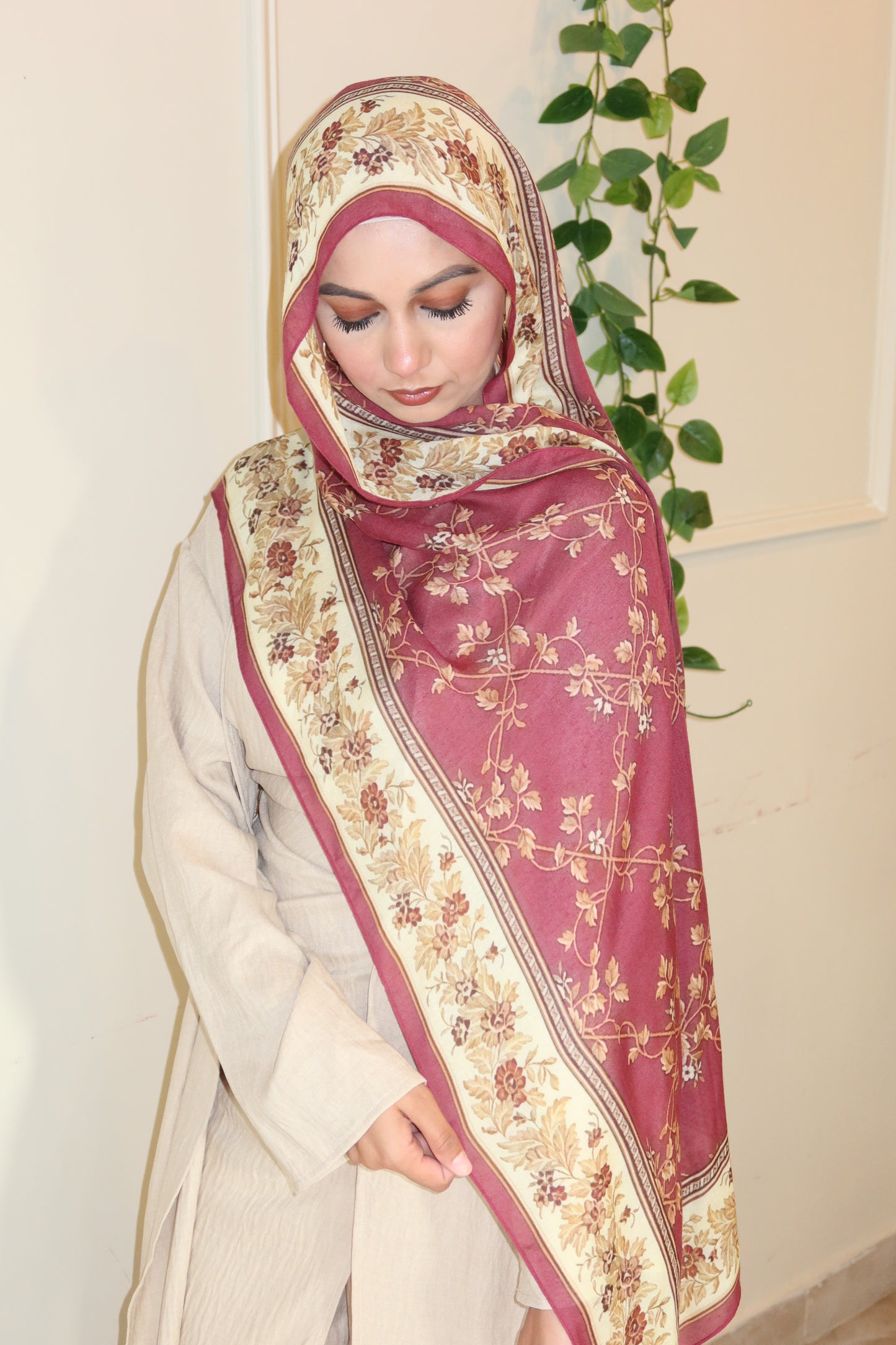 Raspberry Floral Pashmina