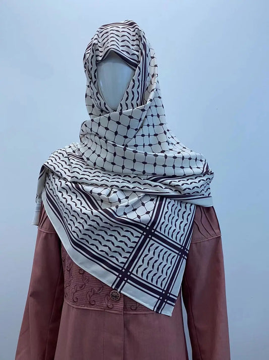 Satin Chiffon Brown Keffiyeh Hijab🤎🇵🇸